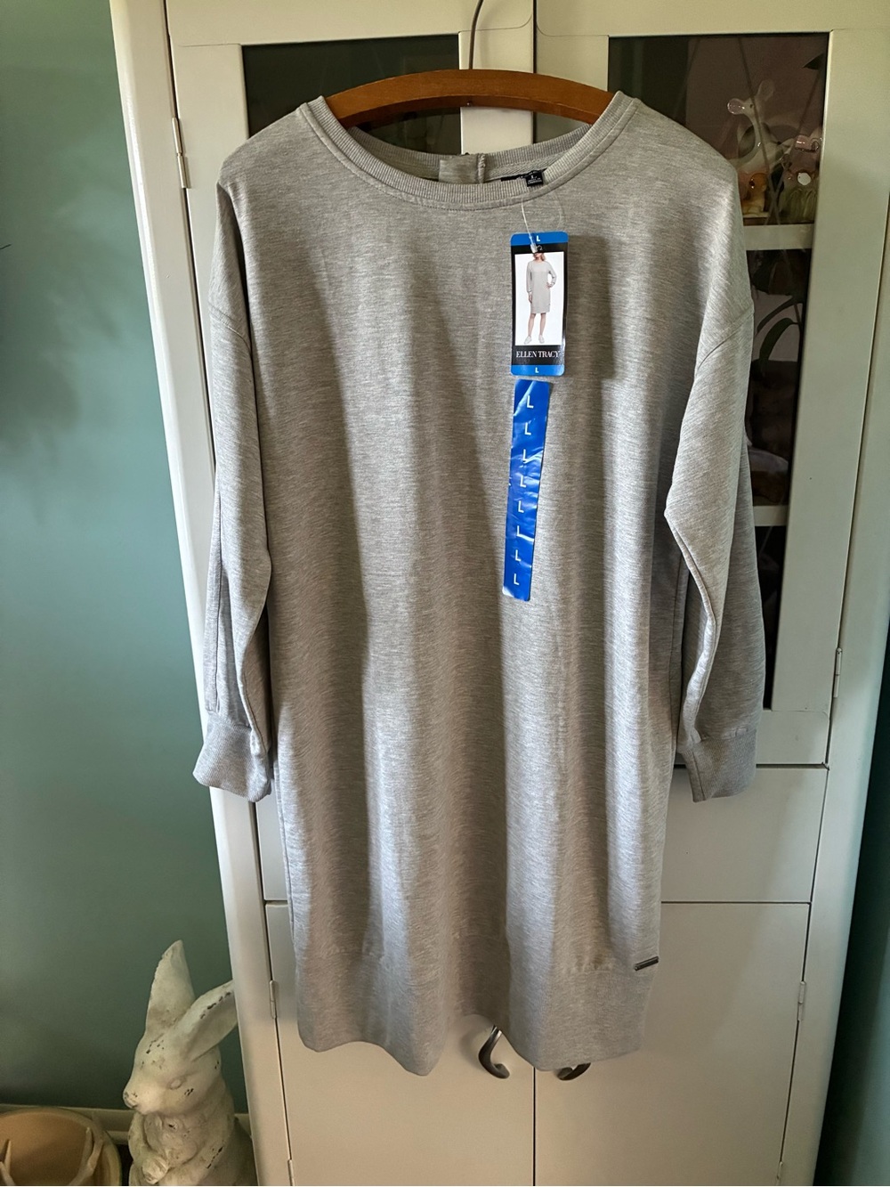 Ellen Tracy sz L Grey Sweatshirt Dress with Crew Neck nwt